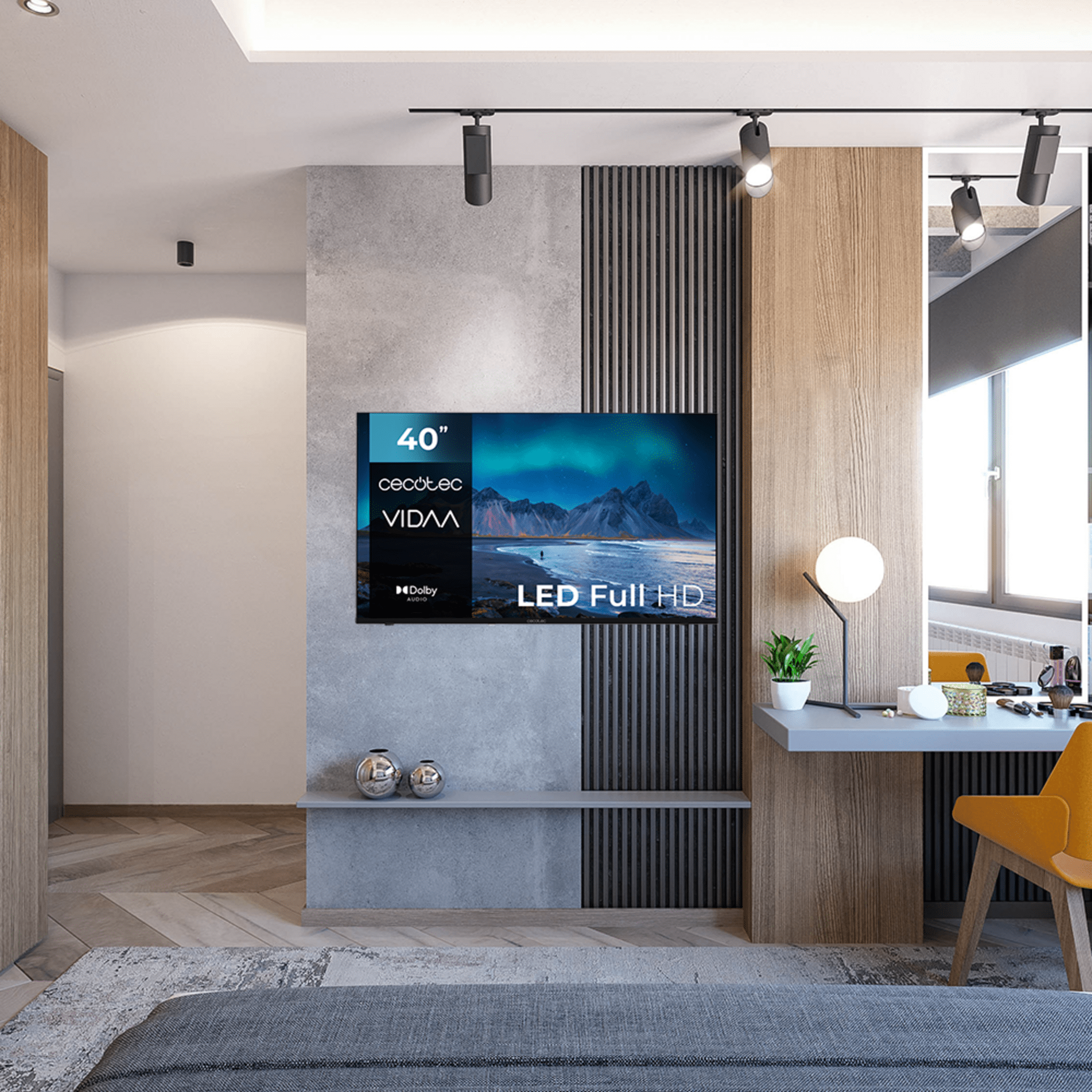 TV Cecotec ALF50040 instalada en pared en dormitorio o salón