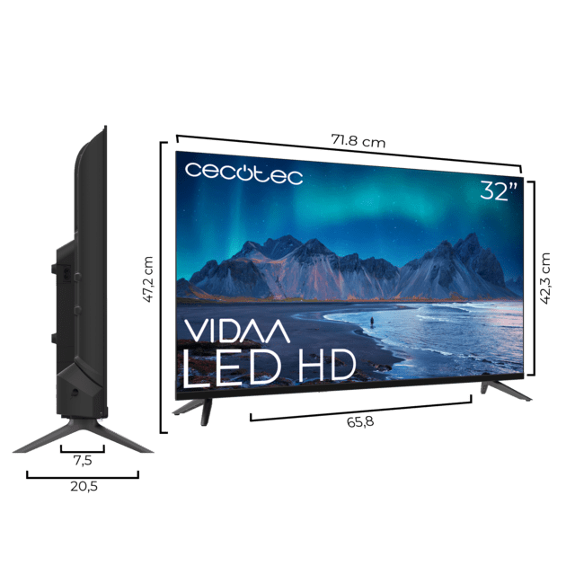 A5 series ALH50032 Televisión LED 32” con resolución HD con sistema Dolby, Smart TV VIDAA, WiFi Integrado, Salida de auriculares, 3 HDMI y 2 USB, Altavoces 16W