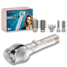 CeramicCare 6in1 Gyro Cepillo de aire de 1100W con función rotativa que incluye 6 cabezales: cepillos, peine, difusor y un rizador automático.