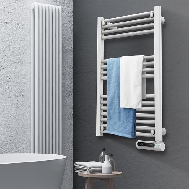 Radiador Toallero Eléctrico Bajo Consumo Ready Warm 9100 Smart Towel M White 500 W, Pantalla LED, Control táctil, Temporizador, 3 Modos de Funcionamiento, 2 Sistemas de Seguridad