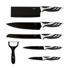 Juego de 6 Cuchillos de Cocina de Alta Gama. Cuchillos Profesionales de Estilo Suizo. Color Blanco o Negro. Swiss Chef (Negro)