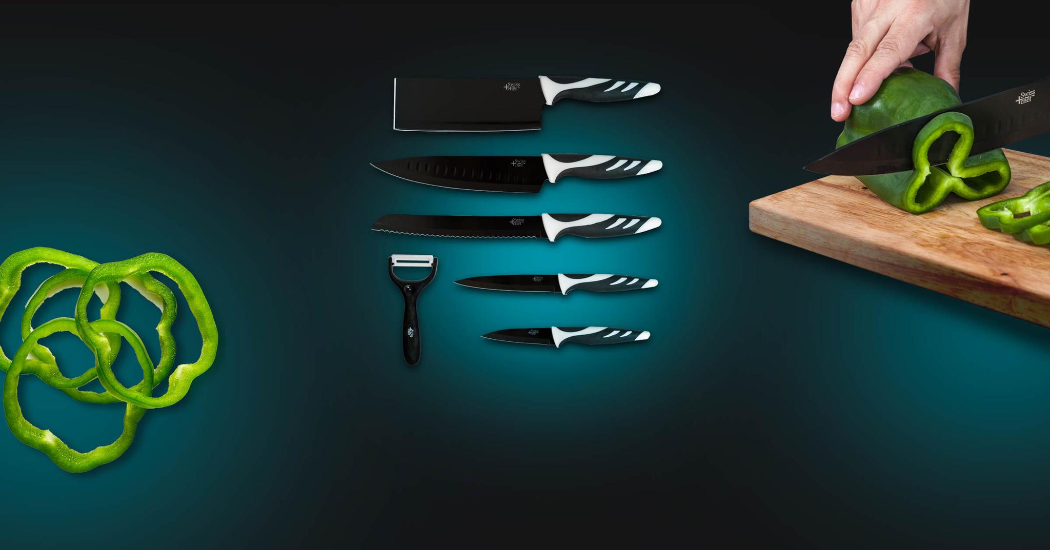 Image en vedette du produit Couteaux Swiss Chef Noirs