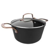 Polka Fantasy 24 Pot Golden Olla  de 24 cm de diámetro y capacidad de 4,5 L. Tapa de cristal templado con detalles de acero inoxidable. Apta para horno hasta 230ºC sin tapa y Revestimiento antiadherente