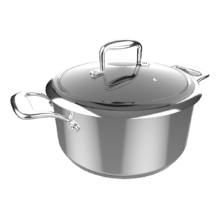 Polka Classy 24 Pot Steel. Olla de 24 cm de diámetro y Capacidad de 4 L. Asas remachadas y Tapa de cristal templado y acero inoxidable con orificio para liberar presión.