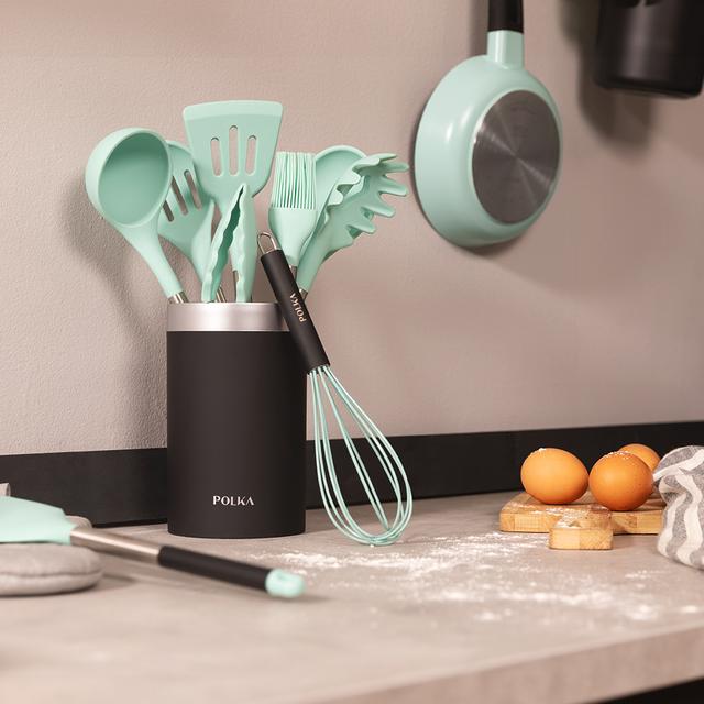 Ensemble D'ustensiles De Cuisine En Silicone : 13 Pièces Avec Manche En Bois – Résistant à La