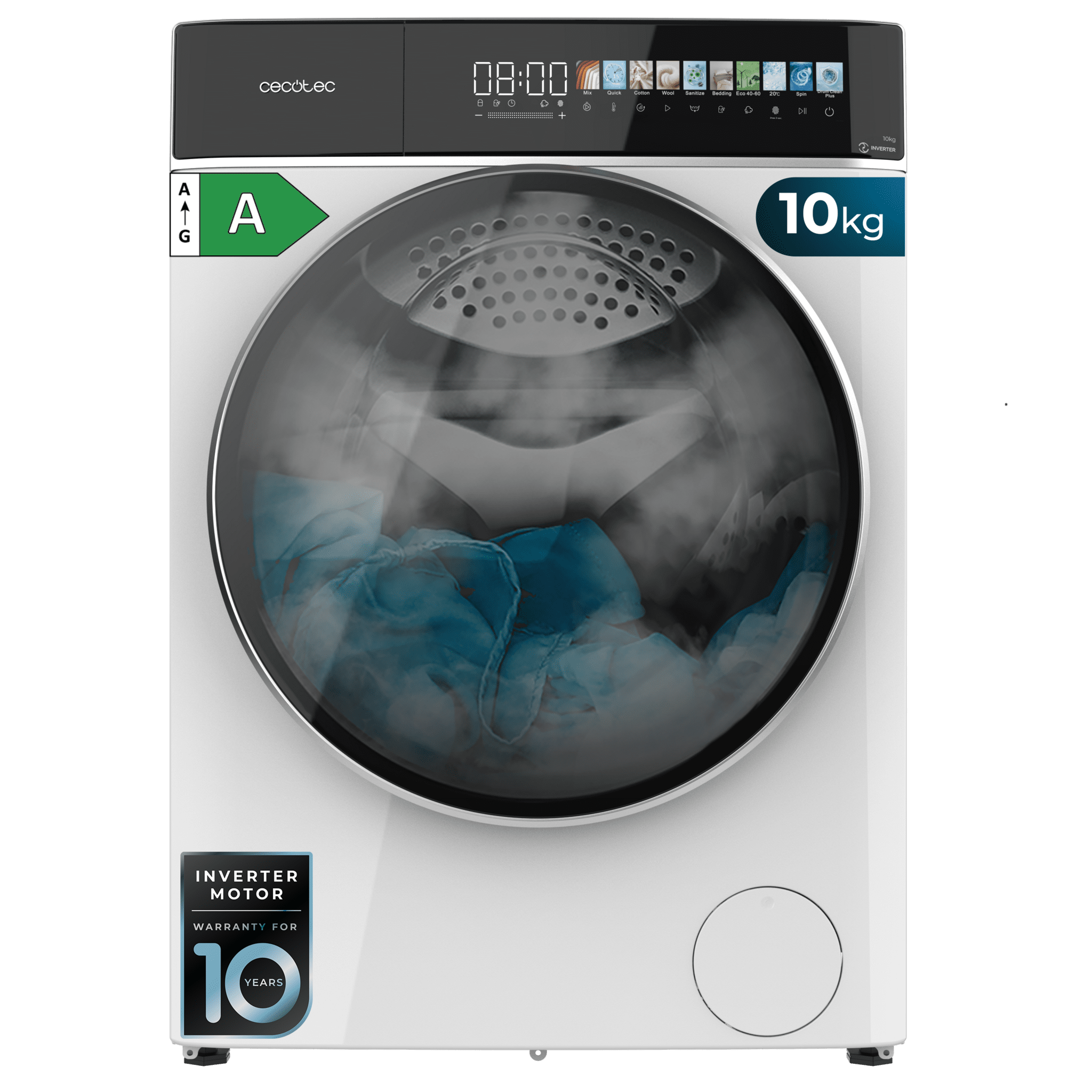 Bolero DressCode 10900 Inverter FullColor A Máquina de lavar branca de carregamento frontal com 10 kg de capacidade e 1400 rpm, tela FullColor de 10,3", 11 programas, motor Inverter Plus, SteamMax, Classe A, Spa Care, OnSmart, Fuzzy Logic, Smooth Wash, borracha antibacteriana e limpeza de tambor