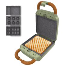 Rock'nToast Retro One Green Sandwichera con estilo retro con capacidad para un sandwich y 3 pares de placas desmontables.