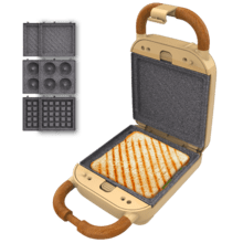 Rock'nToast Retro One Yellow Sandwichera con estilo retro con capacidad para un sandwich y 3 pares de placas desmontables.