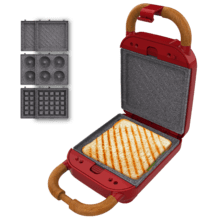 Rock'nToast Retro One Red Sandwichera con estilo retro con capacidad para un sandwich y 3 pares de placas desmontables.