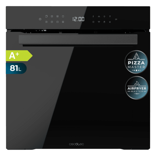 Bolero Hexa P506000 Glass Black A+ Horno integrable Pirolítico de 81L de capacidad, 11 funciones con Airfryer Master, Pizza Master, 3D Cooking, Steam Base X2, Pirólisis, Clase A+.