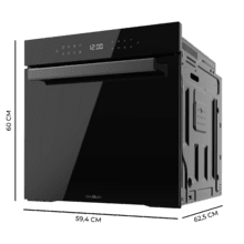 Bolero Hexa P506000 Glass Black A+ Horno integrable Pirolítico de 81L de capacidad, 11 funciones con Airfryer Master, Pizza Master, 3D Cooking, Steam Base X2, Pirólisis, Clase A+.