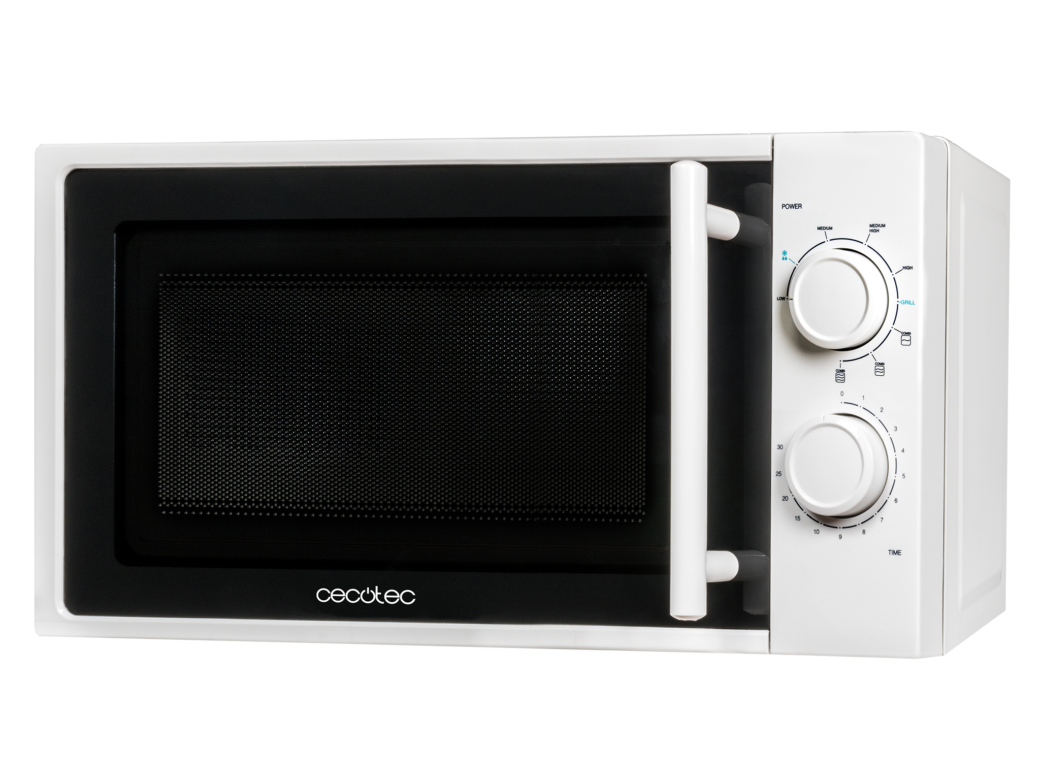 Micro-ondes avec gril White. 700 W de puissance, 20 L de capacité, gril de 900 W, 9 niveaux de fonctionnement, minuterie jusqu'à 30 minutes, mode Décongeler et finition blanche