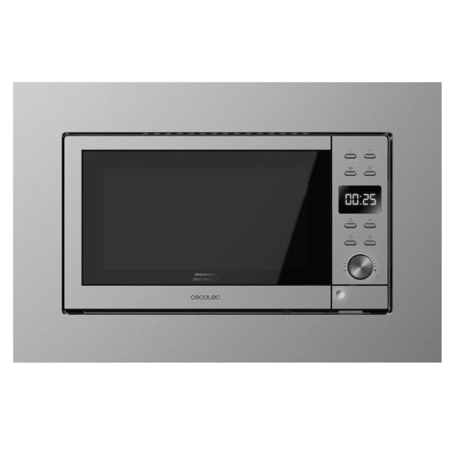 GrandHeat 2000 Built-In Steel. Microondas encastrable Digital de 700W, Integrable, 20l, Grill, 9 funciones preconfiguradas, Quick Start, Diseño Elegante