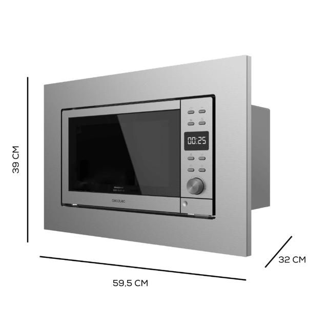 GrandHeat 2000 Built-In Steel. Microondas encastrable Digital de 700W, Integrable, 20l, Grill, 9 funciones preconfiguradas, Quick Start, Diseño Elegante