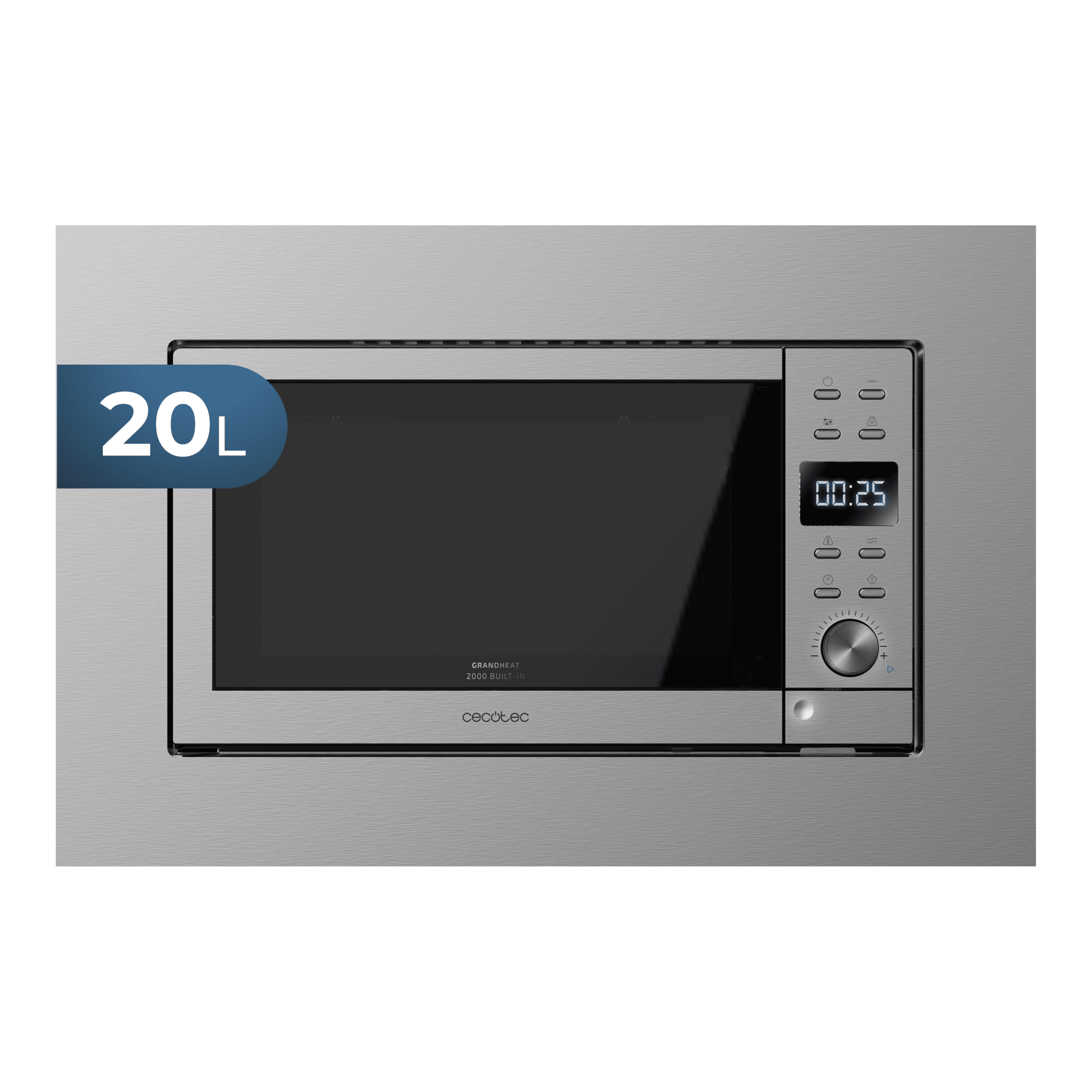 Micro-ondes encastrable numérique GrandHeat 2000 Built-In Steel Black. 700 W, encastrable, 20 litres, gril, 9 fonctions préconfigurées, QuickStar, design élégant