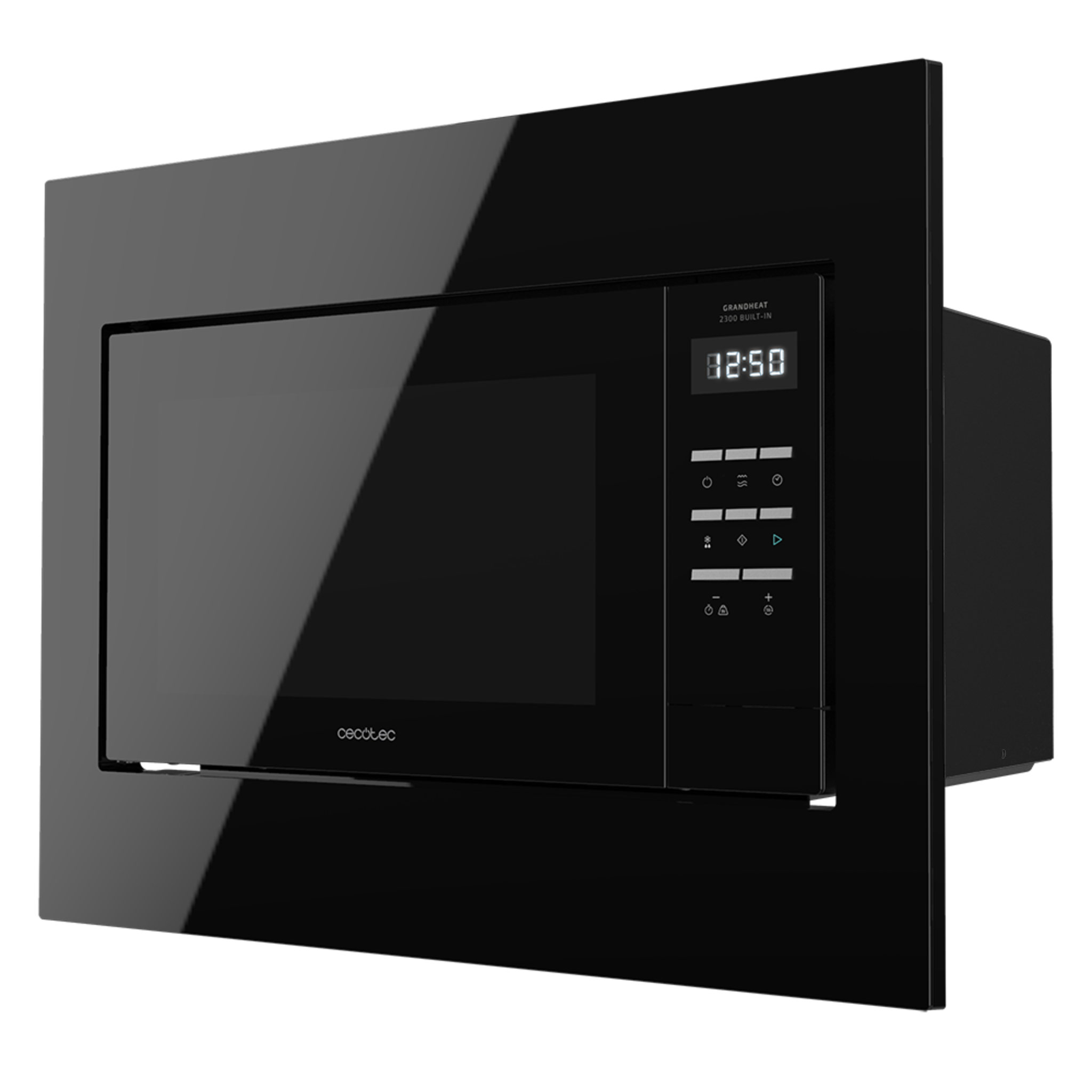 Micro-ondes numérique encastrable GrandHeat 2300 Built-In Black. 800 W de puissance, 23 litres de capacité, gril, 5 niveaux, 8 fonctions préconfigurées et minuterie.