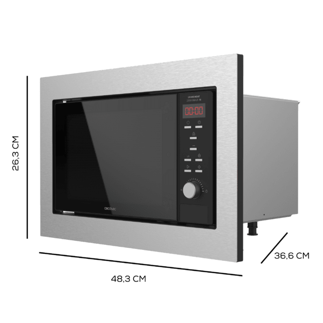 GrandHeat 2350 Built-In SteelBlack. Microondas encastrable Digital de 900W, Integrable, 23 Litros, Grill, 9 funciones preconfiguradas, Quick Start, Temporizador