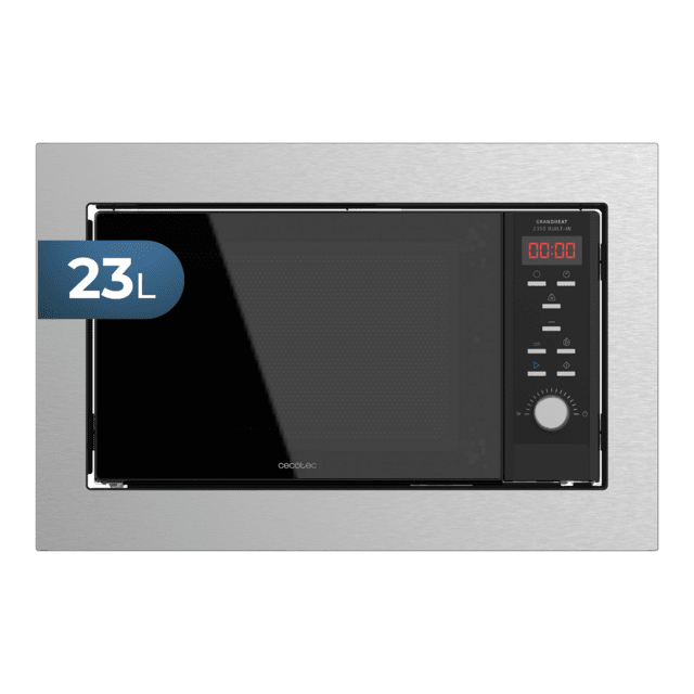 GrandHeat 2350 Built-In SteelBlack. Microondas encastrable Digital de 900W, Integrable, 23 Litros, Grill, 9 funciones preconfiguradas, Quick Start, Temporizador