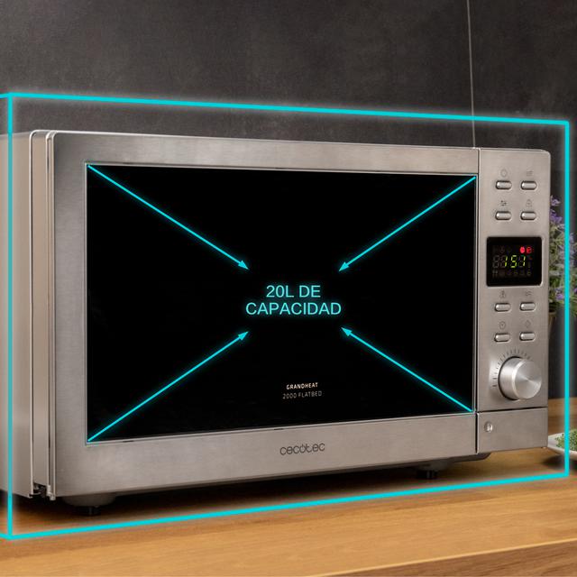 Micro-ondes numérique sans plateau GrandHeat 2000 Flatbed Steel. 700 W, 20 litres de capacité, 8 fonctions préconfigurées, QuickStart