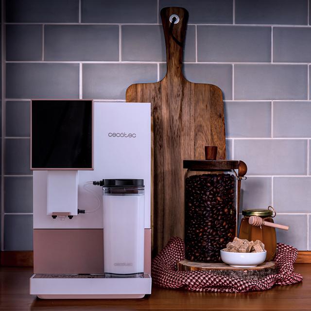Cremma Compactccino Connected White Rose Máquina de café superautomática compacta com 19 bares, ecrã TFT e Wi-Fi, depósito de leite e Thermoblock.