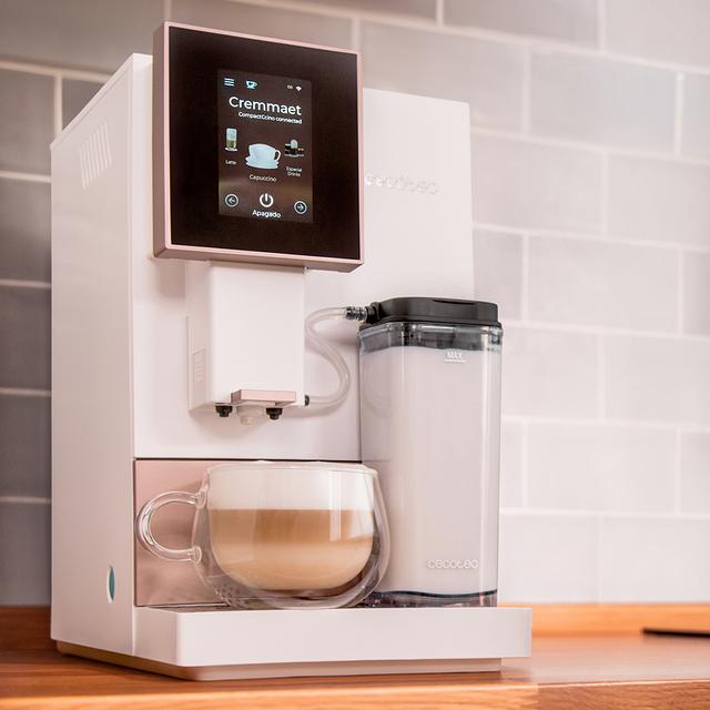 Cremma Compactccino Connected White Rose Machine à café super-automatique compacte avec 19 bars, écran TFT et Wi-Fi, réservoir de lait et système Thermoblock.