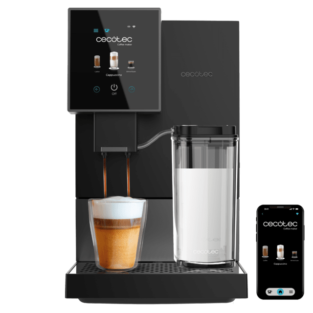 Cremmaet Compactccino Connected Black Silver Machine à café super-automatique compacte avec 19 bars, écran TFT et Wi-Fi, réservoir de lait et système Thermoblock.