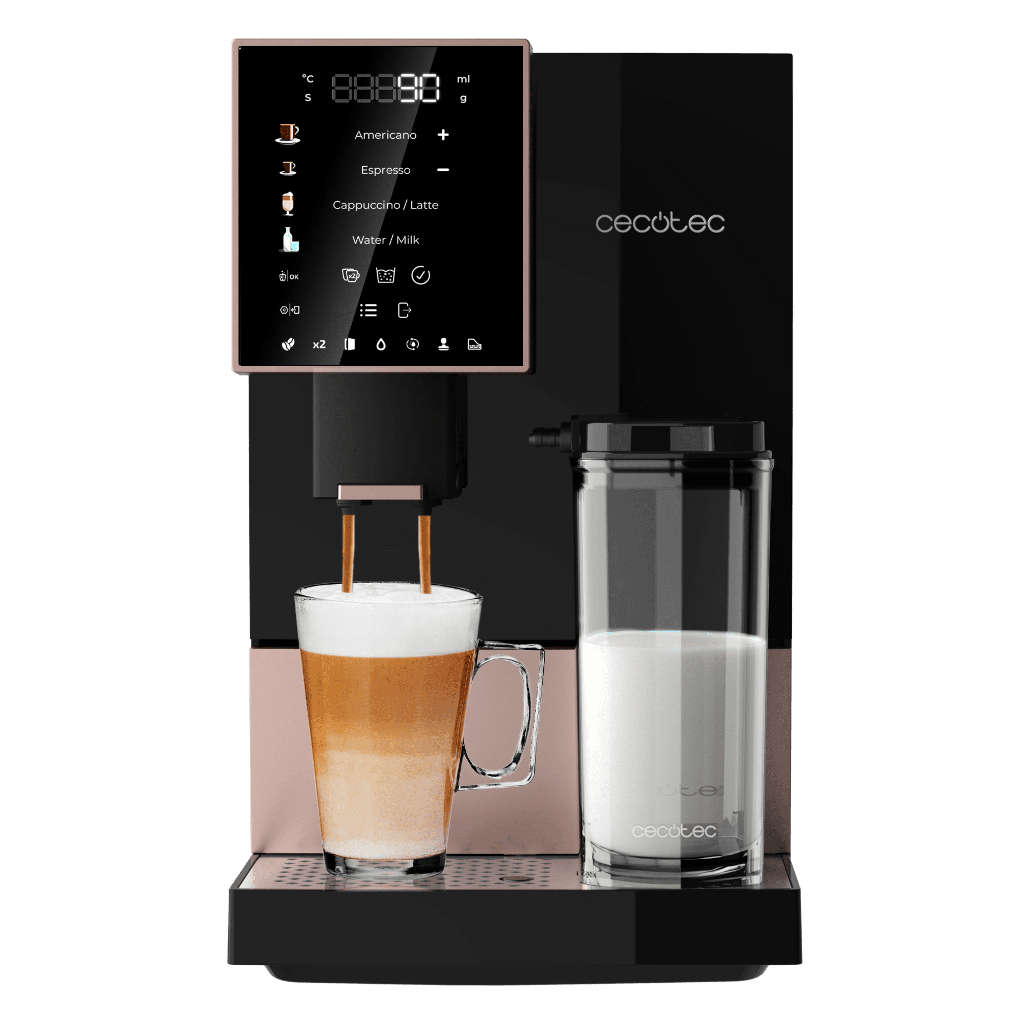 Cremmaet Compactccino Black Rose Kompakter Kaffeevollautomat mit 19 Bar, Milchtank und Thermoblock-System.