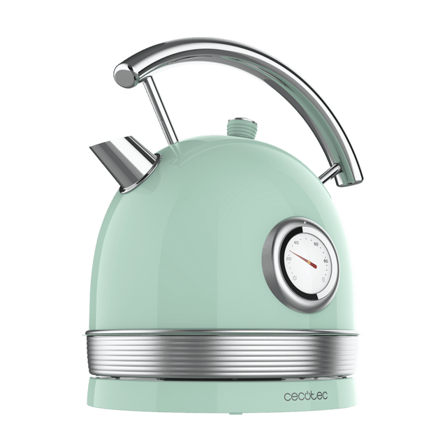 ThermoSense 420 Light Green Elektrischer Wasserkocher. 1,8 Liter Fassungsvermögen, 2200 W, Temperaturanzeige, 360°-Boden, Edelstahl, Vintage-Stil, grün