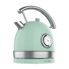 Chaleira elétrica ThermoSense 420 Light Green. Capacidade 1.8 litros, 2200 W, Medidor de temperatura, Base 360°, Aço inoxidável, Estilo Vintage, Verde