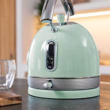 ThermoSense 420 Light Green Elektrischer Wasserkocher. 1,8 Liter Fassungsvermögen, 2200 W, Temperaturanzeige, 360°-Boden, Edelstahl, Vintage-Stil, grün