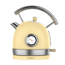 ThermoSense 420 Light Yellow. Hervidor de Agua Eléctrico de 1,8 Litros de capacidad, 2200 W, Medidor de Temperatura, Base 360º, Acero Inoxidable, Estilo Vintage, Amarillo