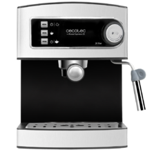 Power Espresso 20. Cafetera Express Manual de 850W, Presión 20 Bares, Depósito de 1,5L, Brazo Doble Salida, Vaporizador, Superficie Calientatazas, Acabados en Acero Inoxidable