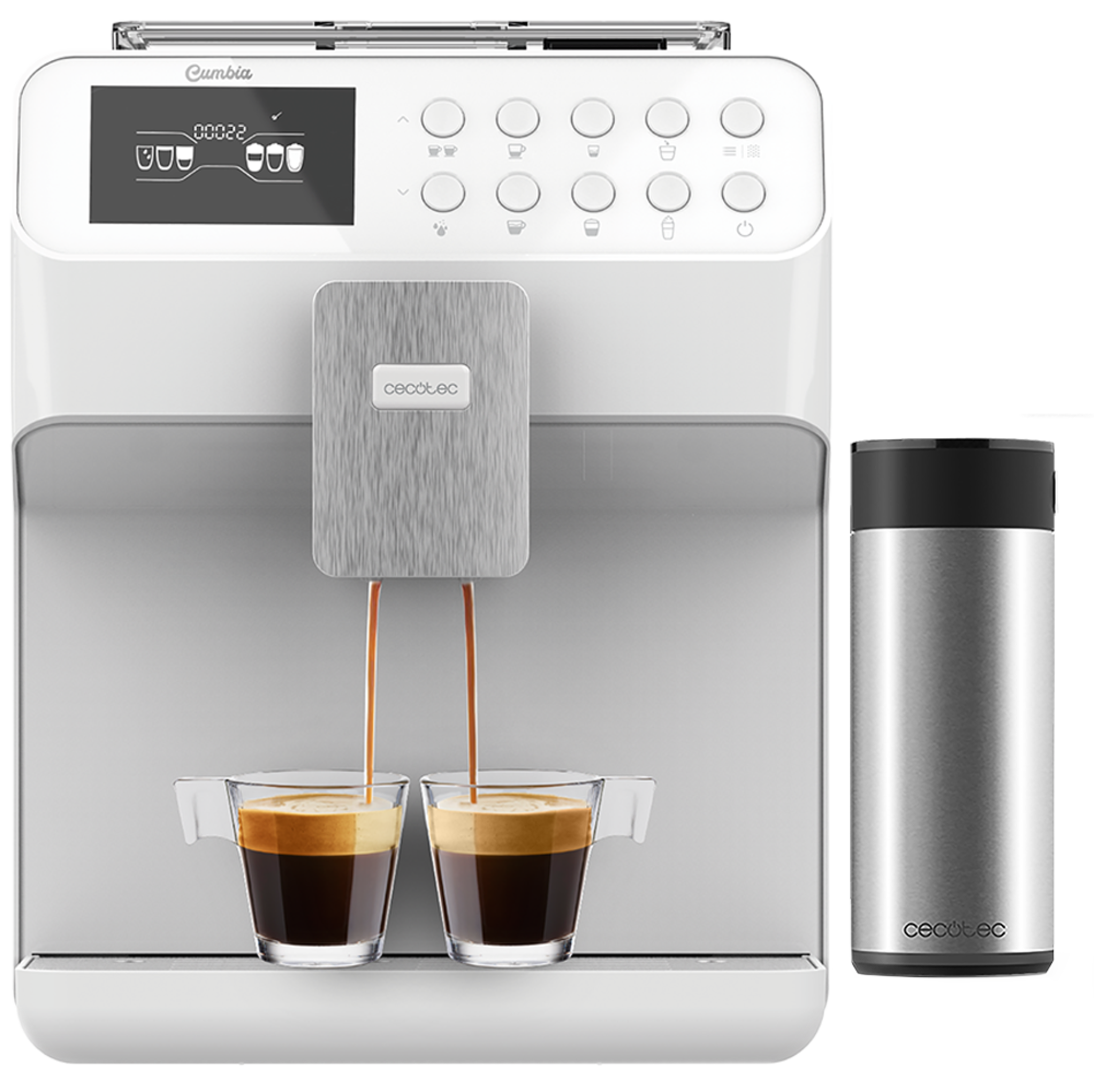 Machine à café automatique Power Matic-ccino 7000 Série Bianca. Réservoir de lait, écran numérique, café personnalisable, technologie ForceAroma, 19 bars de pression et plateau réchauffe-tasses