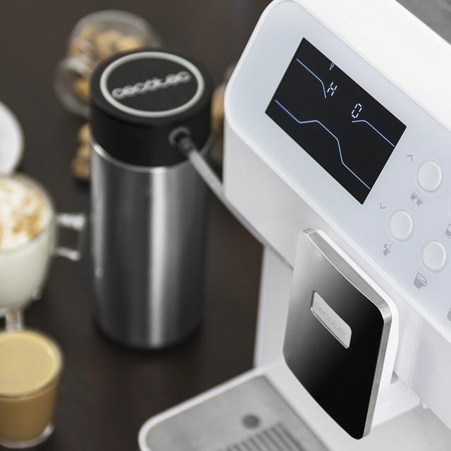 Power Matic-ccino 7000 Serie Bianca Kaffeevollautomat Milchtank, Digitalanzeige, Anpassbarer Kaffee, ForceAroma Technology 19 bar Druck, Tassenwärmeschale