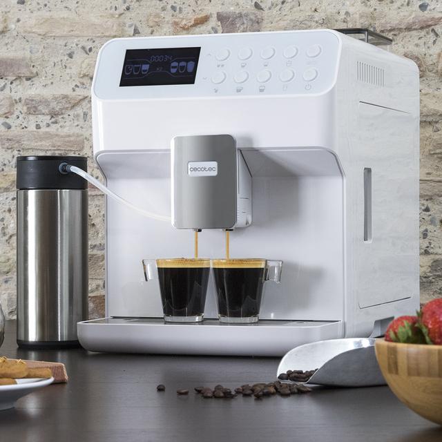 Power Matic-ccino 7000 Serie Bianca Kaffeevollautomat Milchtank, Digitalanzeige, Anpassbarer Kaffee, ForceAroma Technology 19 bar Druck, Tassenwärmeschale