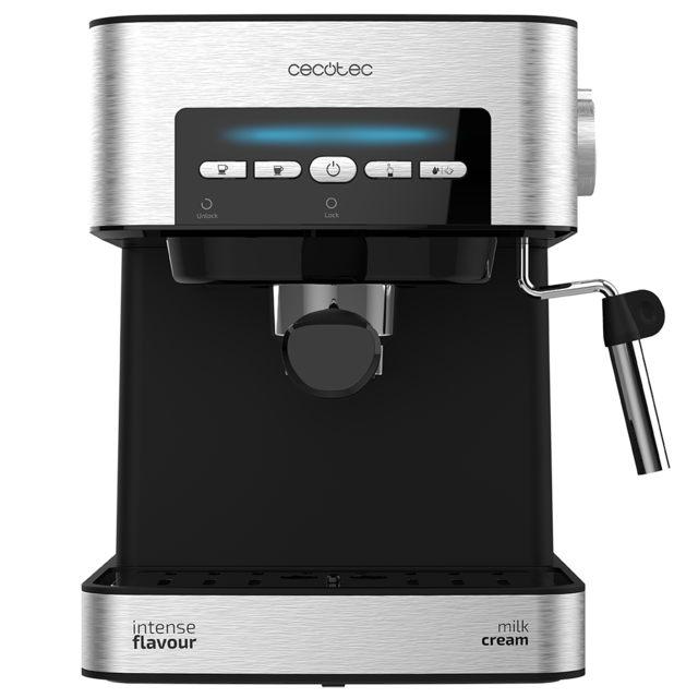 Power Espresso 20 Matic macchina da caffè, Pressione 20 bar, 1,5 L , Filtro con doppio erogatore, Montalatte, superficie scaldatazze, comandi digitali, finiture in acciaio inox, 850 W, nero/argento