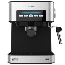 Power Espresso 20 Matic. Cafetera express de 850 W, 20 Bares, 1,5L, Brazo Doble Salida, Vaporizador, Superficie Calientatazas, Mandos Digitales, Acabados en Acero Inoxidable, Negro/Plata