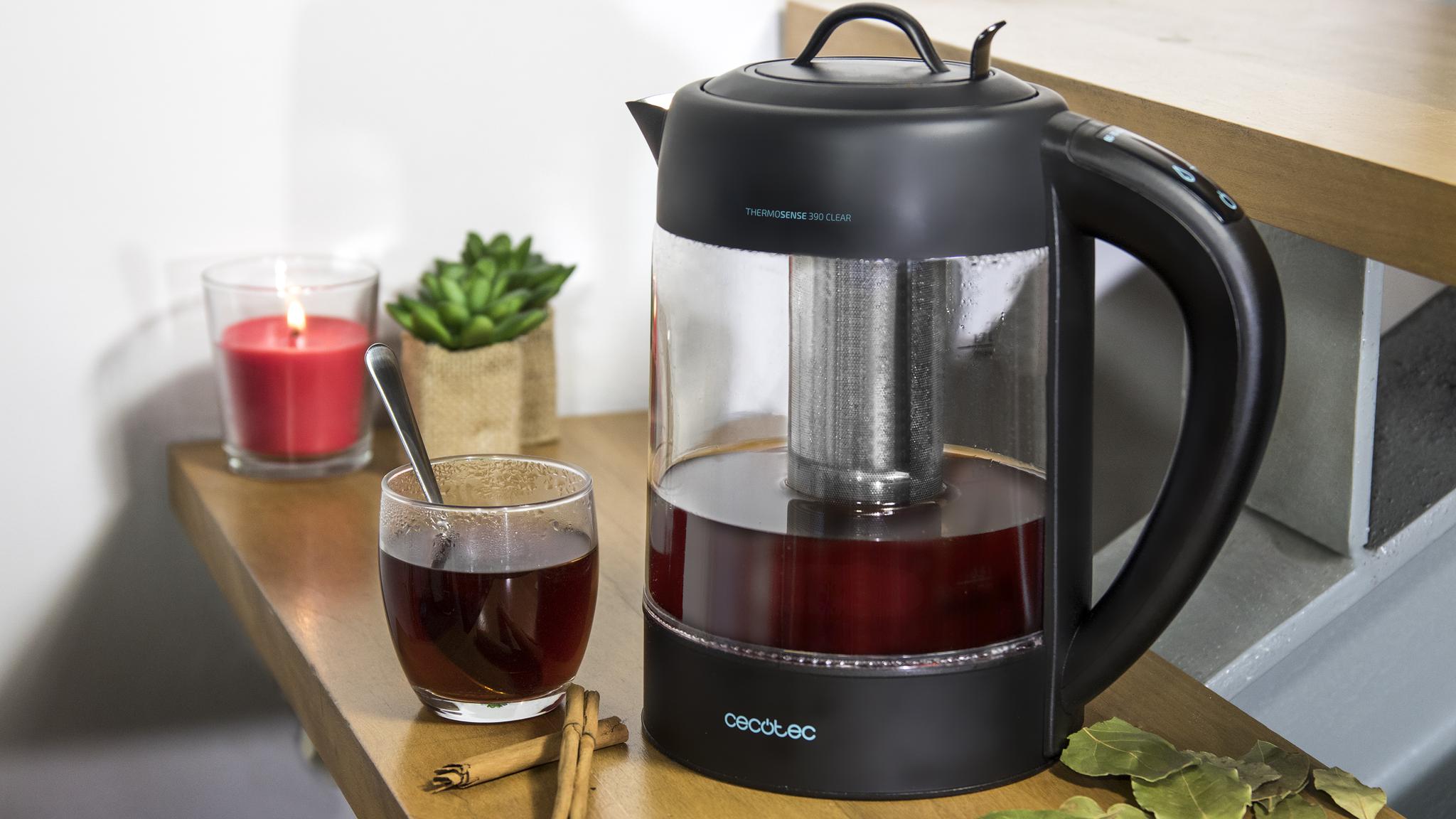 Bollitore Elettrico In Vetro 2 In 1 – Doppia Fiamma Con Controllo Temperatura, Filtro Da Tè, Spegnimento Automatico, Nero