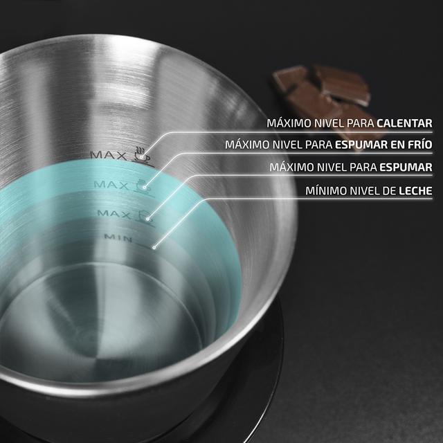 Power Moca Spume 5000 Milchaufschäumer 650 W, 200 ml Fassungsvermögen, 4 Betriebsarten, Zubereitung von heißer Schokolade, Edelstahlkanne, rutschfestes Basis 360º