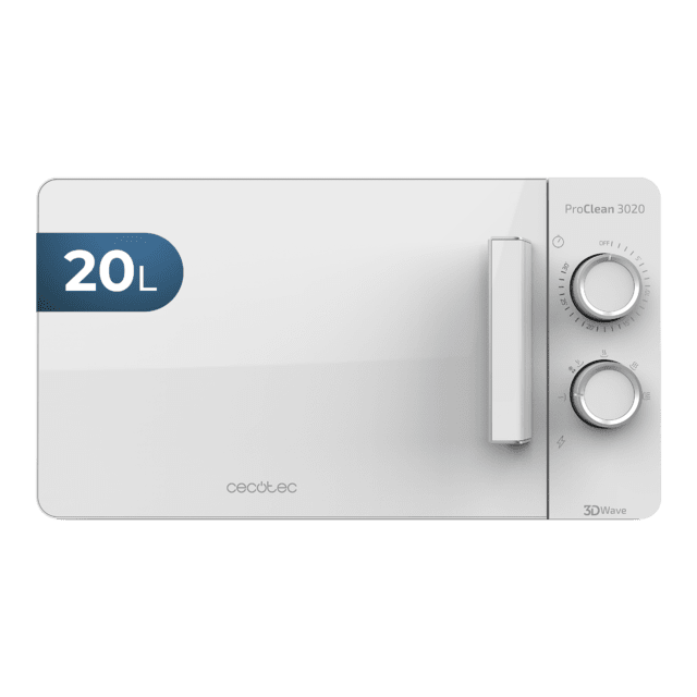 ProClean 3020. Microondas con Capacidad de 20L, Revestimiento Ready2Clean, 700 W de Potencia, 6 Niveles Funcionamiento, Temporizador 30 min, Modo Descongelar, Acabado Blanco