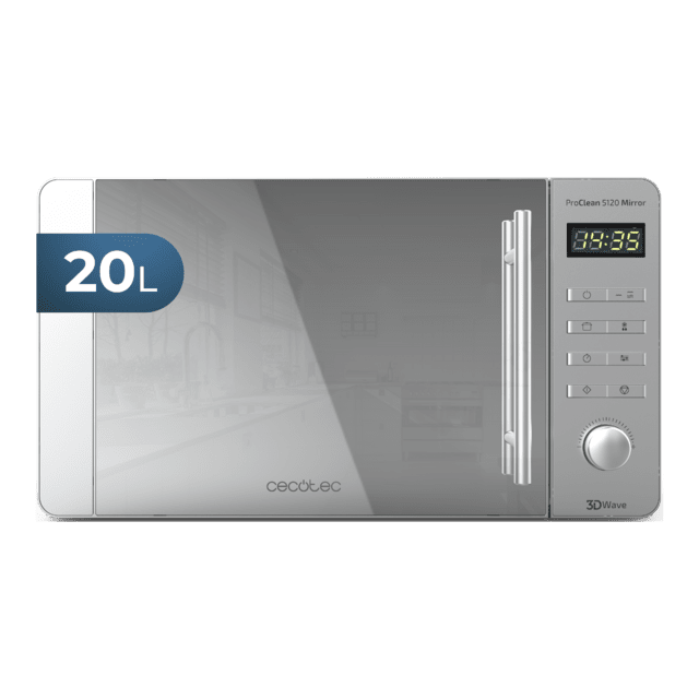 ProClean 5120 Inox. Microondas de 700 W, Grill 800 W, Capacidad 20 L, Revestimiento Ready2Clean para mejor Limpieza, Tecnología 3DWave, 8 Programas, Diseño Frontal Puerta Espejo