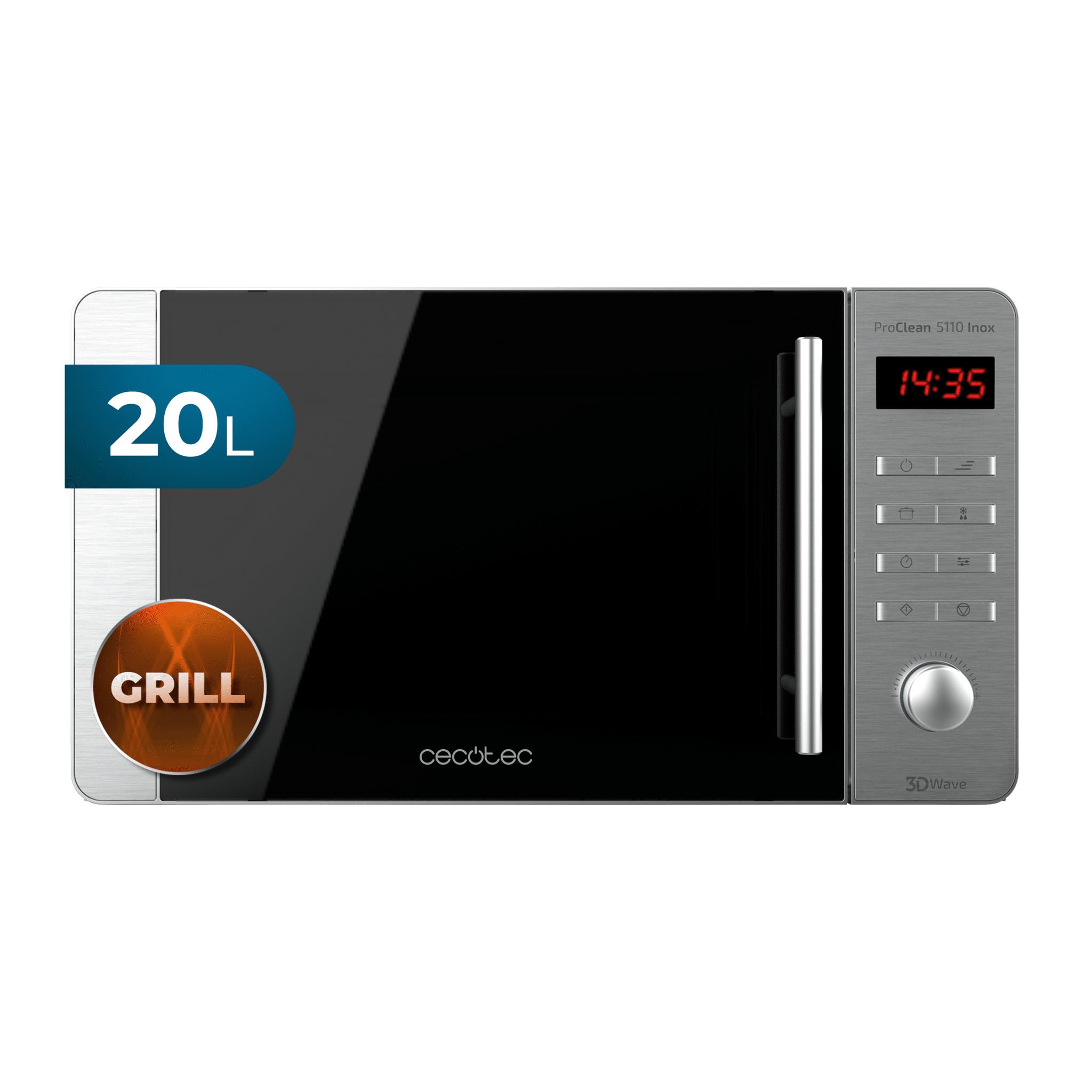 Micro-ondes ProClean 5110 Inox. 700 W, gril de 800 W, capacité de 20 L, revêtement Ready2Clean pour un meilleur nettoyage, technologie 3DWave, devanture et poignée en acier inoxydable