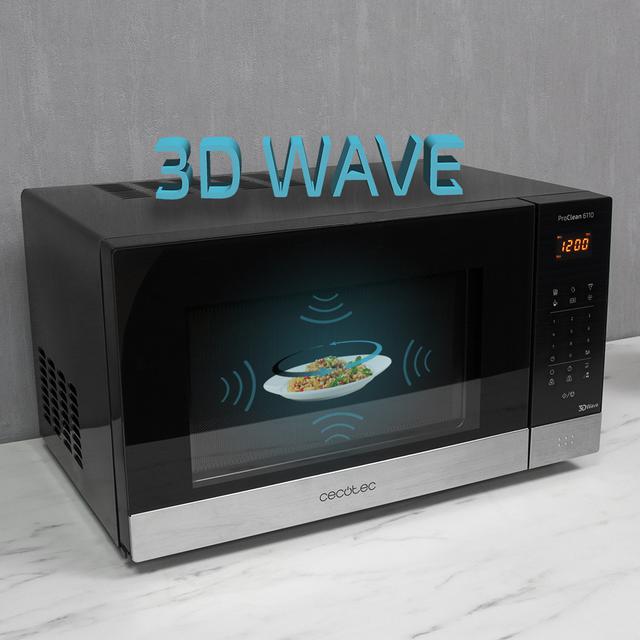 Micro-ondas ProClean 6110. 800 W e Grill 1000 W, 23L de capacidade, Revestimento Ready2Clean para uma melhor limpeza, tecnologia 3DWave, desenho com acabamento em aço inoxidável