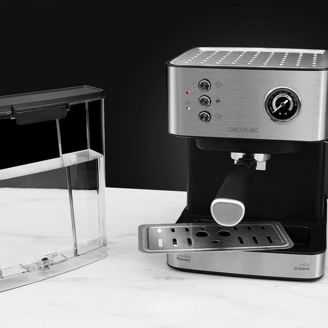 Power Espresso 20 Professionale. Máquina de café de 850 W, 20 Bar, Manómetro, Depósito de 1,5 l, Braço de saída dupla, Vaporizador, Bandeja aquece-chávenas, Acabamento em aço inoxidável