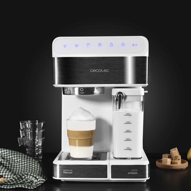 Power Instant-ccino - Macchina da caffè Semiautomatica, touch serie bianca, pressione: 20 bar, capacità 1,4 L, 6 funzioni, riscaldamento mediante Thermoblock, controllo touch, serbatoio latte, 1350 W