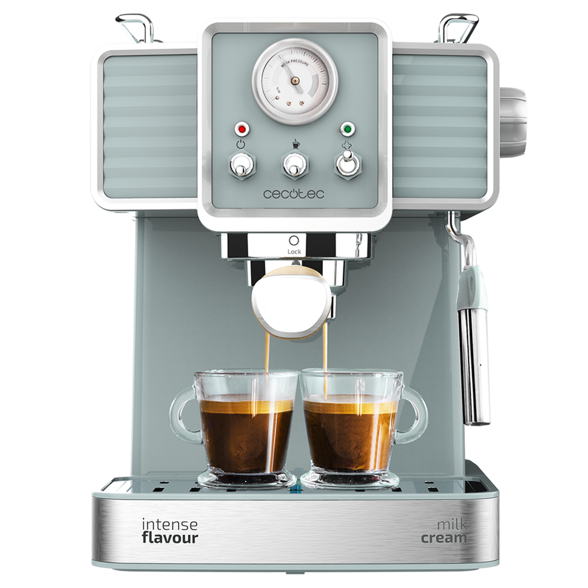 Cecotec Power Espresso 20 Tradizionale für Espresso und Cappuccino, schnelles Thermoblock-Heizsystem, 20 bar, PressurePro-Manometer und einstellbare Aufschäumdüse.