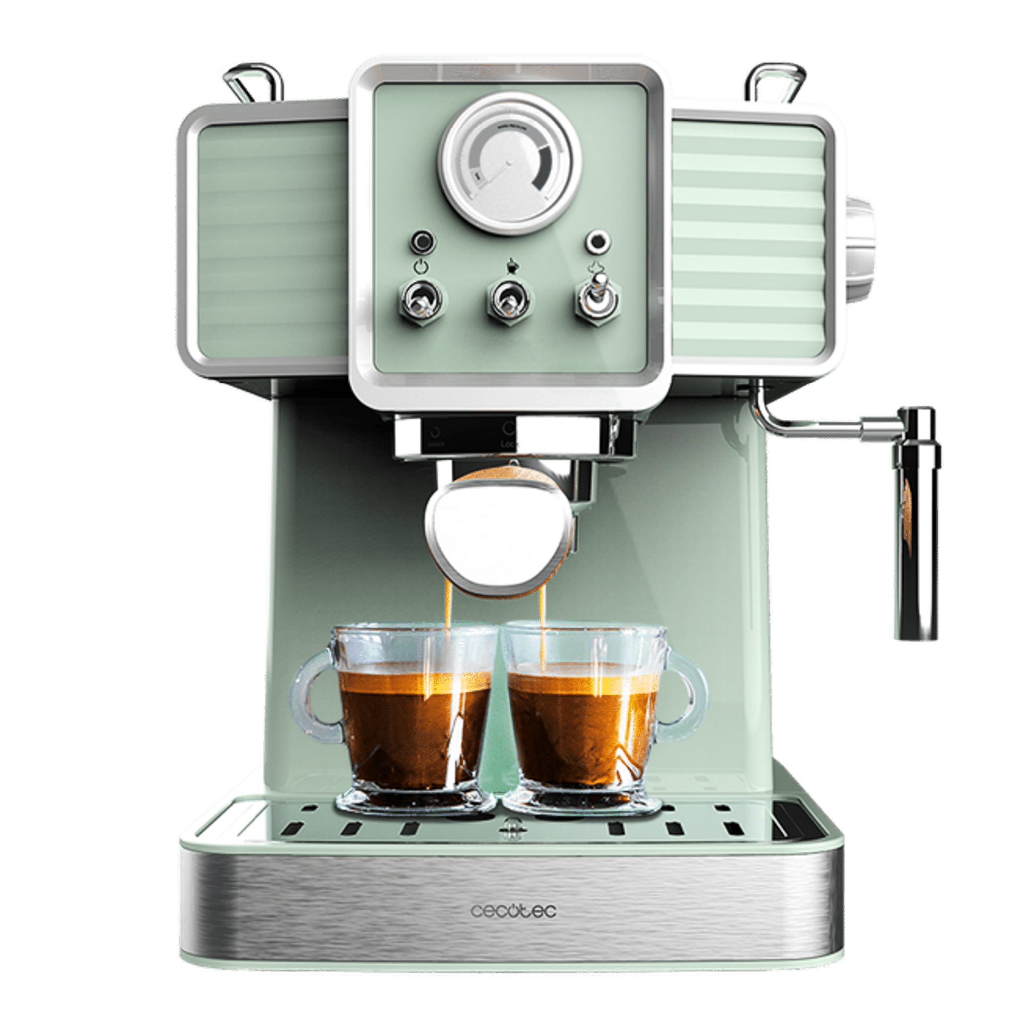 Cafetera Express Power Espresso 20 Tradizionale Light Green para espressos y cappuccinos, rápido Sistema de Calentamiento por thermoblock, 20 Bares, manómetro PressurePro y vaporizador orientable