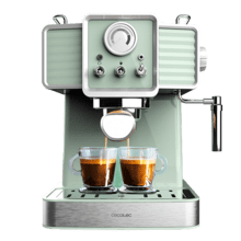 Cecotec Power Espresso 20 Tradizionale Light Green per espresso e cappuccino, sistema di riscaldamento rapido mediante Thermoblock, manometro PressurePro e montalatte orientabile.