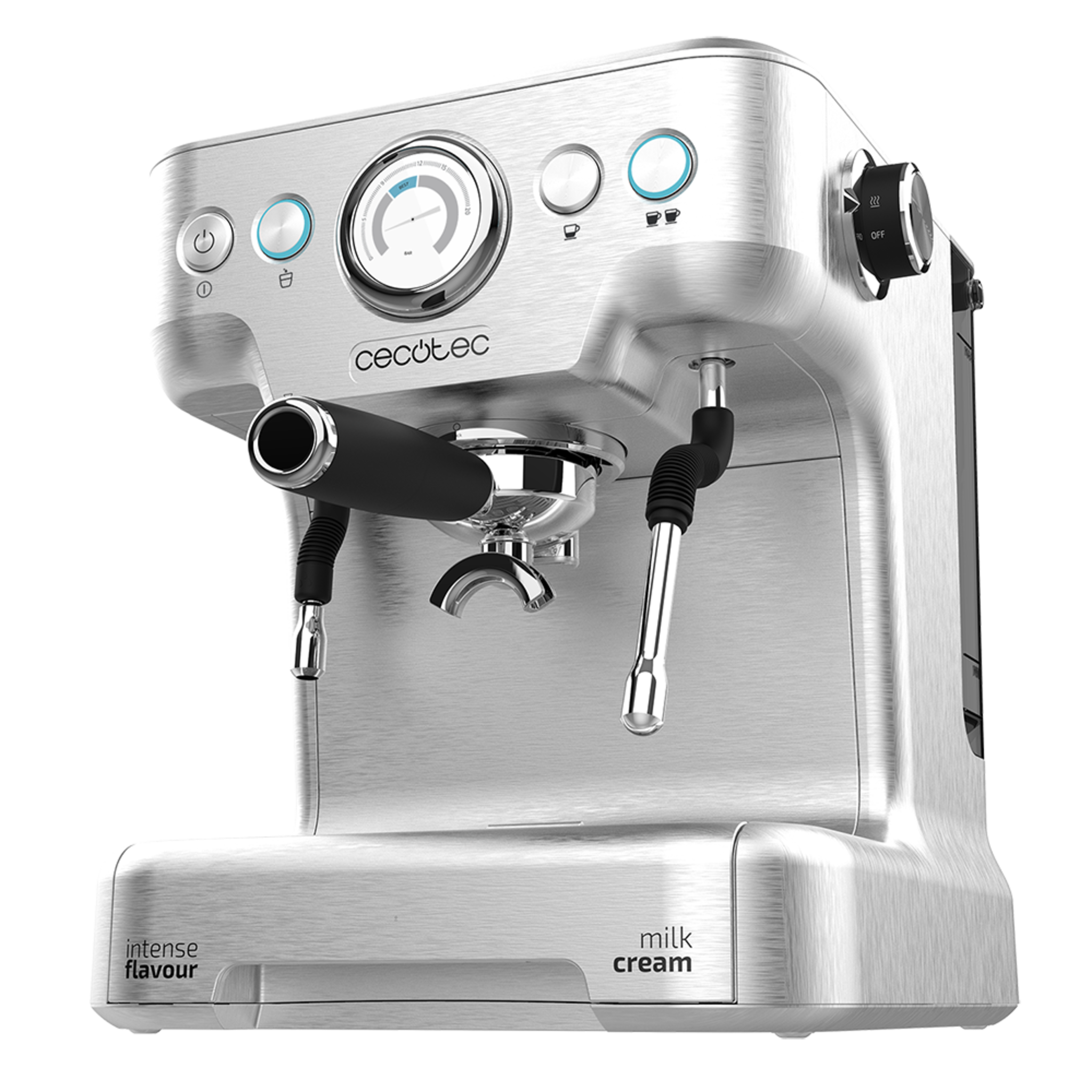 Machine à café Power Espresso 20 Barista Pro. Thermoblock pour préparer du café et mousser le lait , 20 bars, manomètre PressurePro, mode automatique pour 1 et 2 cafés, buse vapeur orientable et 2900 W