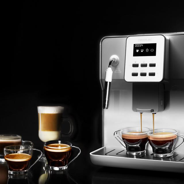 Power Matic-ccino 6000 Serie Bianca. Cafetera superautomática con 19 Bares,1-2 cafés, Sistema de rápido Calentamiento, Pantalla LCD, depósito café 250 gr, Molinillo Integrado, 1350 W